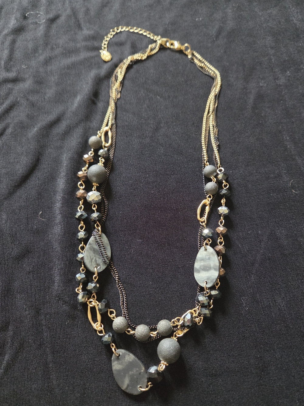 Gold-Accent Black Multi-Strand Pendant Necklace